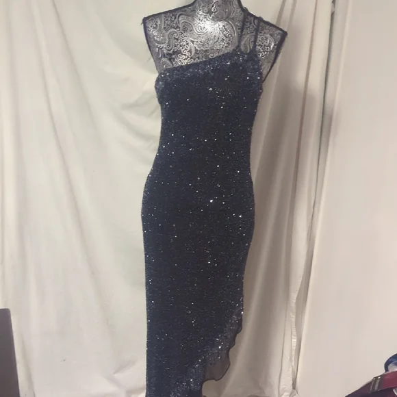 open lace back dress Rita One Shoulder Sequin Mini